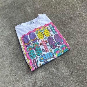 Vintage Single Stitch 1994 Edisto Beach South Carolina Colorful Flip Flops Shirt